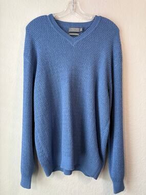 Talbots Mens Cashmere Silk V Neck Sweater M Blue Textured Knit Preppy